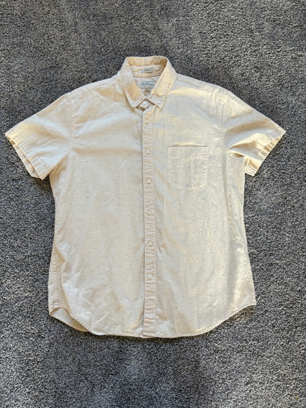 J. Crew Short-Sleeve Button-Down Shirt in Cream with Speckle